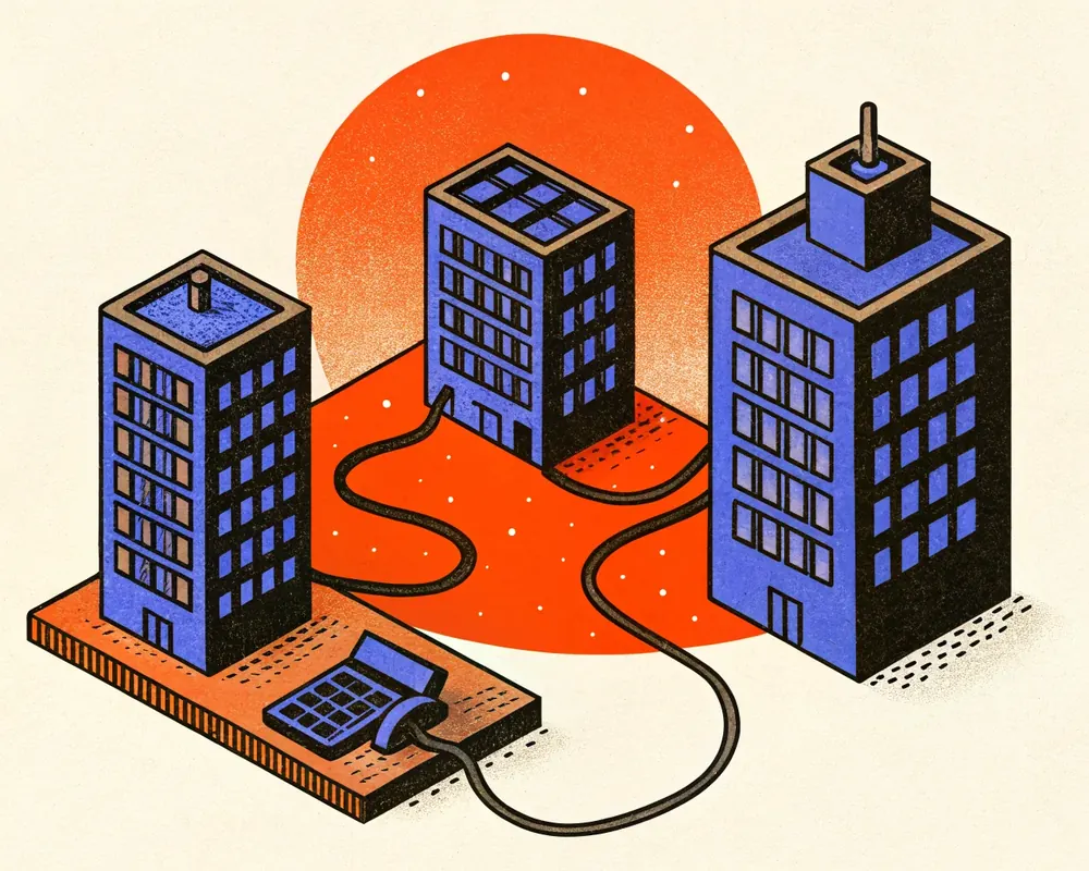 Illustration: Central offices. Every call answered by the AI Front Desk.