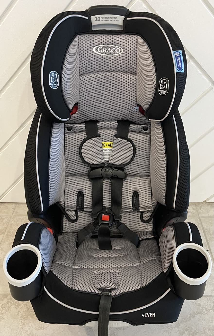 The same car seat after cleaning, same day