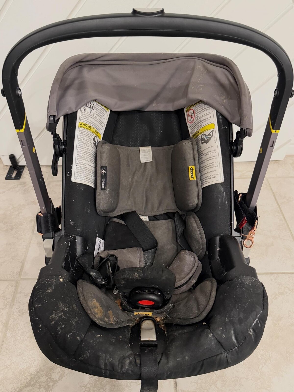 Infant seat before cleaning